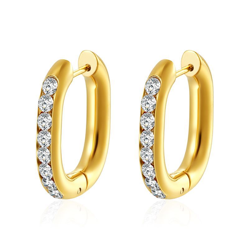 Wholesale oval inlaid zircon stainless steel earrings