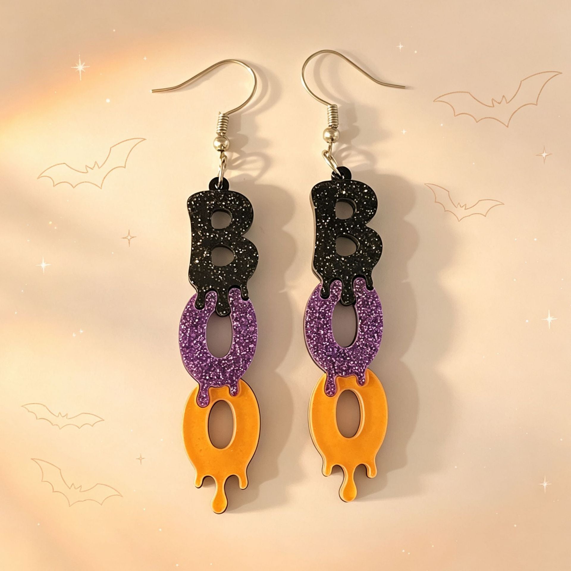 Wholesale Acrylic Double Layer BOO Glitter Letter Earrings For  Party Fashion Accessory