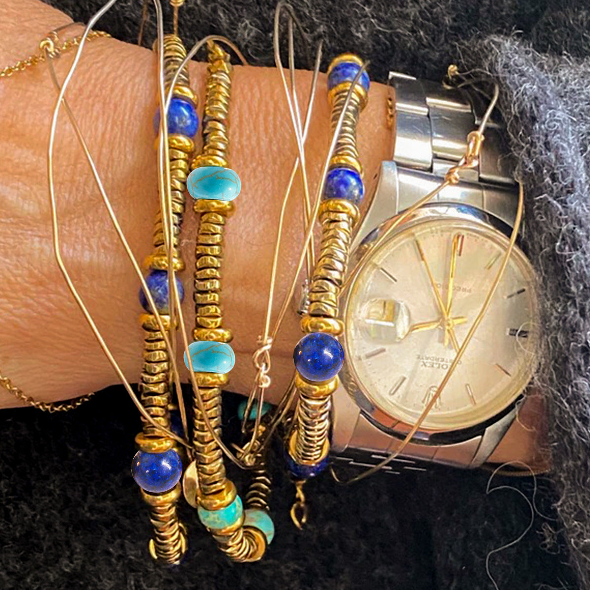 Wholesale Bohemian Vintage Gold Tone Natural Stone Bracelet ACC-BT-Youf008