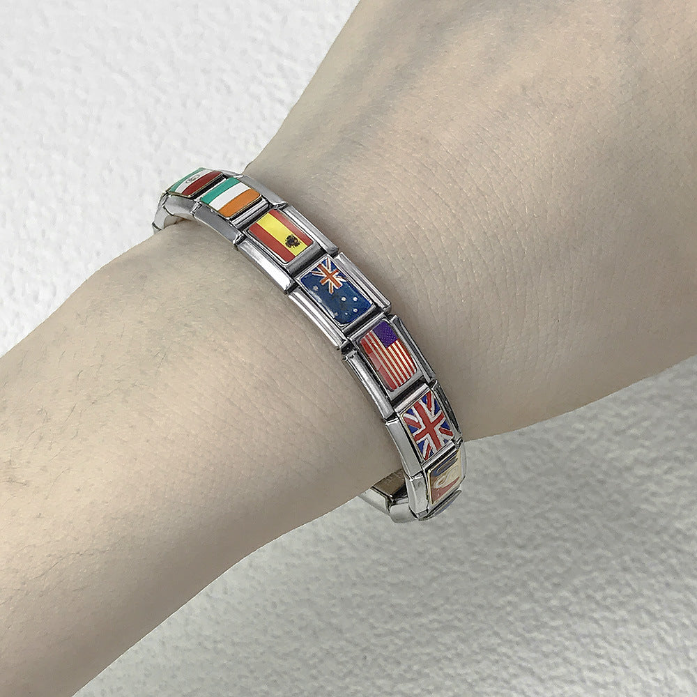 Wholesale Italian Charm Bracelet Flag Flag Stainless Steel Composable Bracelet