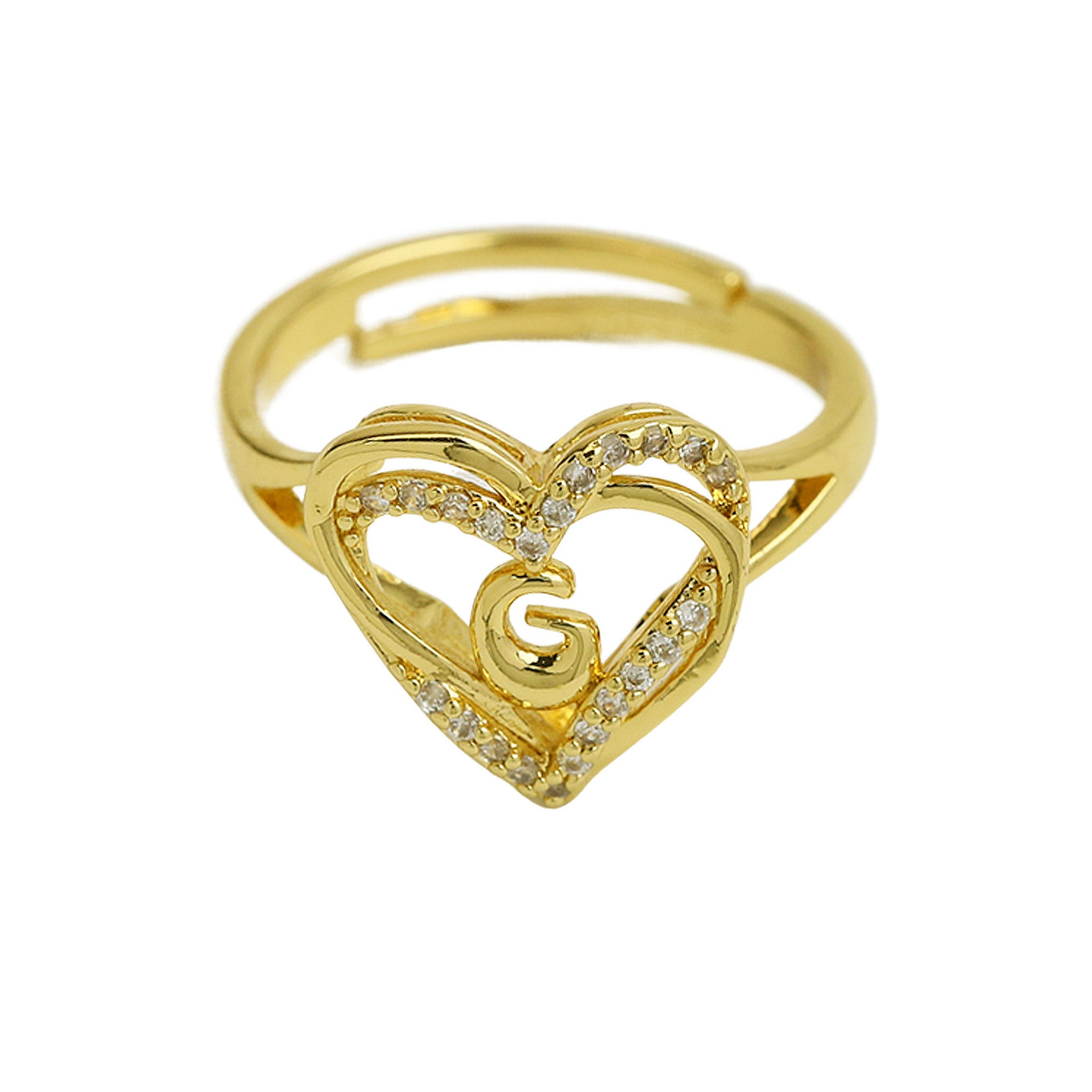 Wholesale  gold love heart-shaped 26 English letters open heart fashion  ring