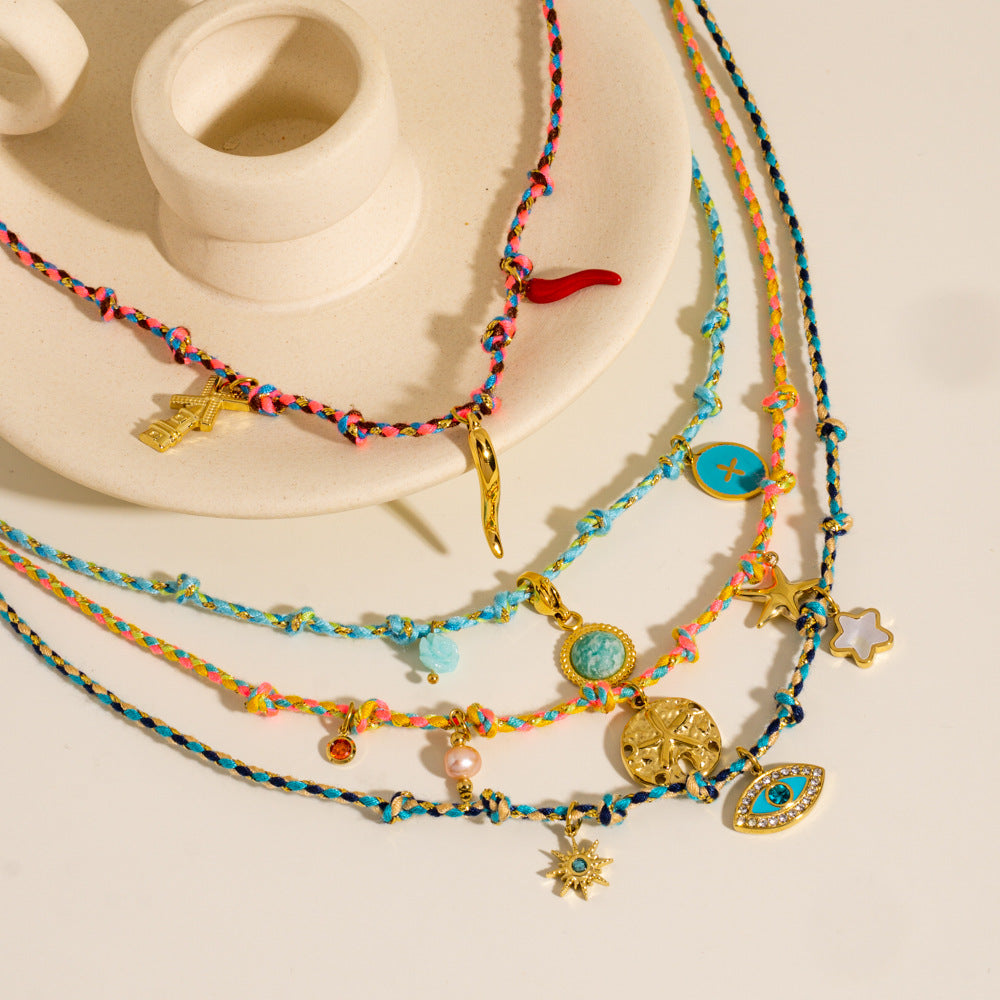 Wholesale retro stainless steel multi pendant ladies necklace