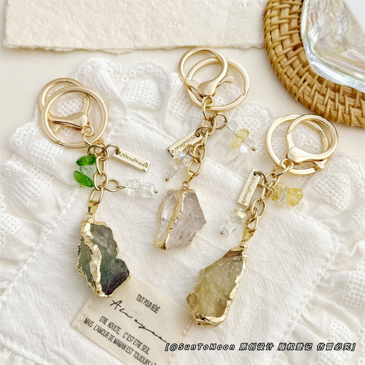 Wholesale Irregular Natural Rose Quartz Amethyst Rough Stone Keychain