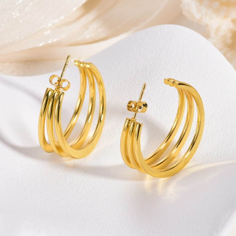 Wholesale 2PCS Stainless steel simple gold earrings