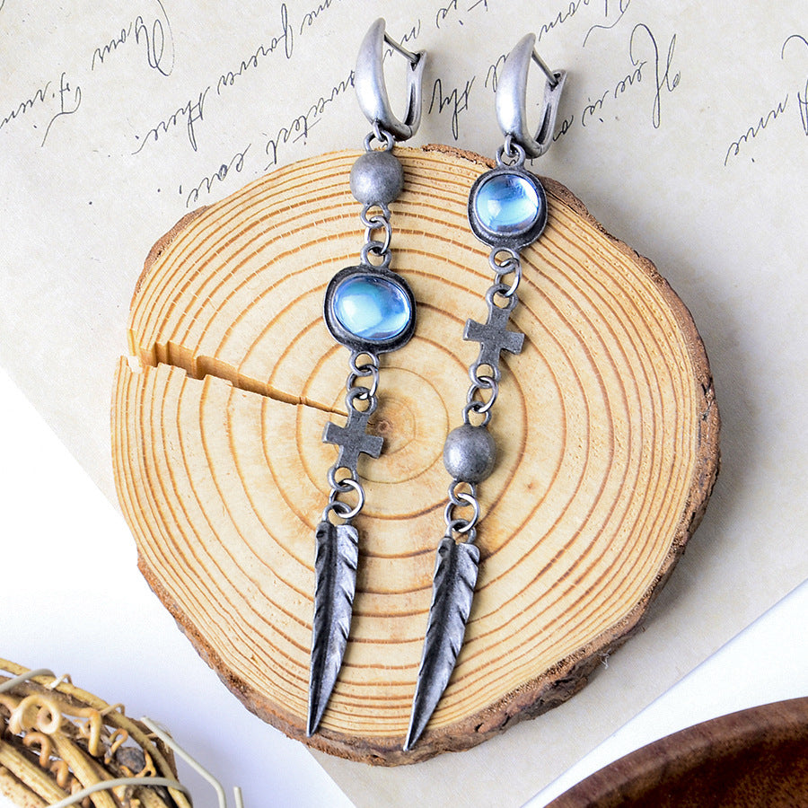 Wholesale Cross-Border Vintage Style Bohemian Tassel Feather Pendant Earrings Retro Elegant Earrings Jewelry for Women
