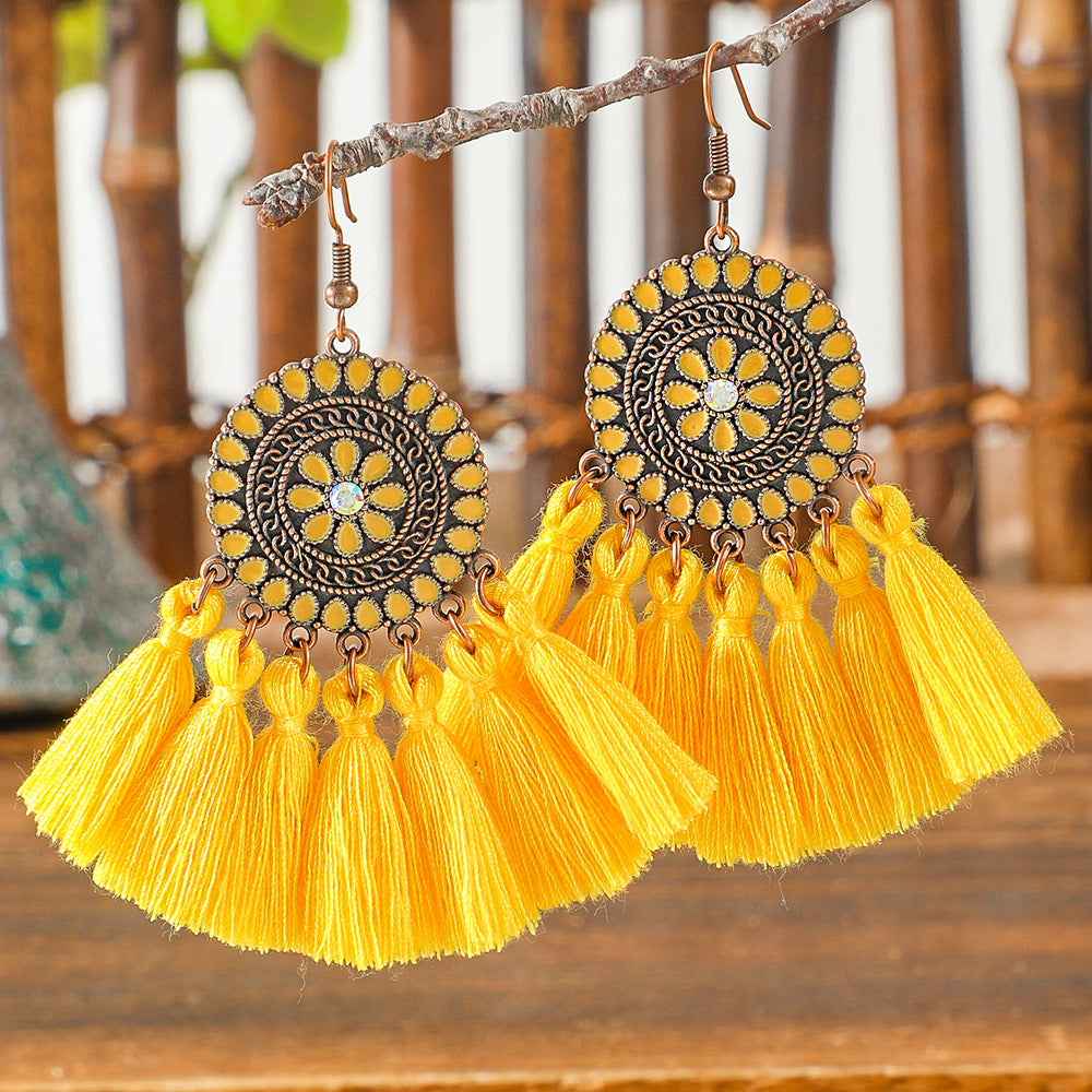 Wholesale Alloy Bohemian Tassel Earrings Trendy Fashion Accessory for Boutique Resale