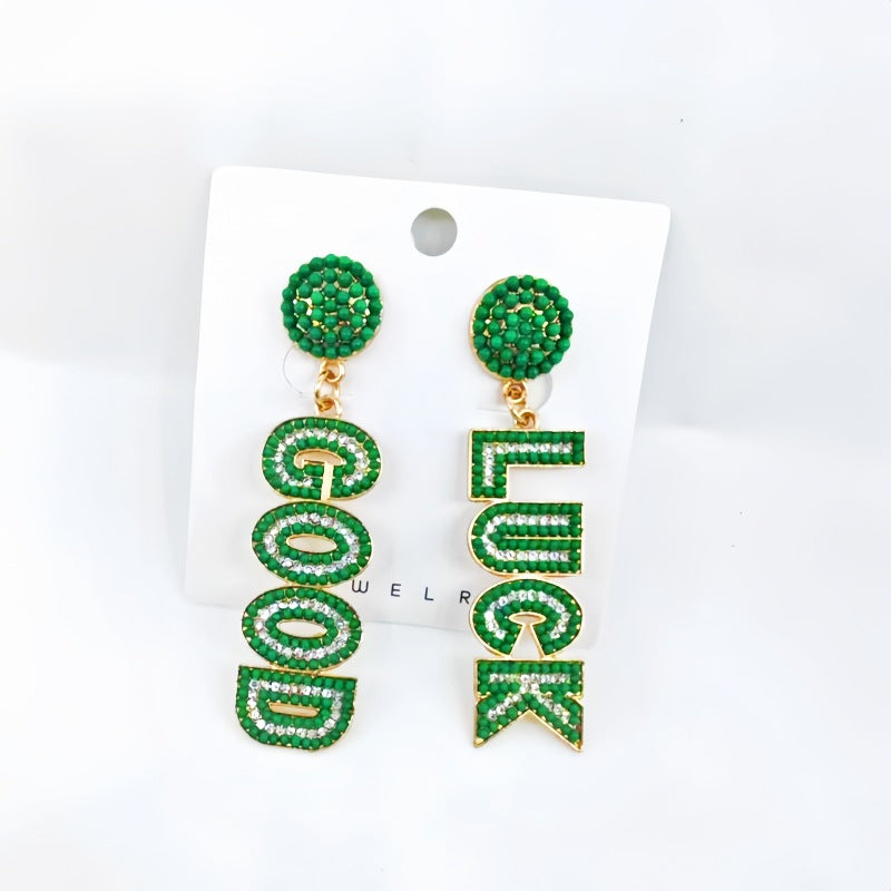 Wholesale St. Patrick's Day Alloy Letter Diamond Earrings