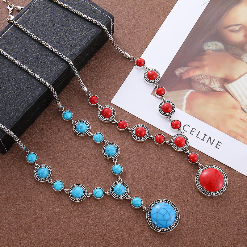 Wholesale Long Alloy Turquoise Bohemian Sweater Chain