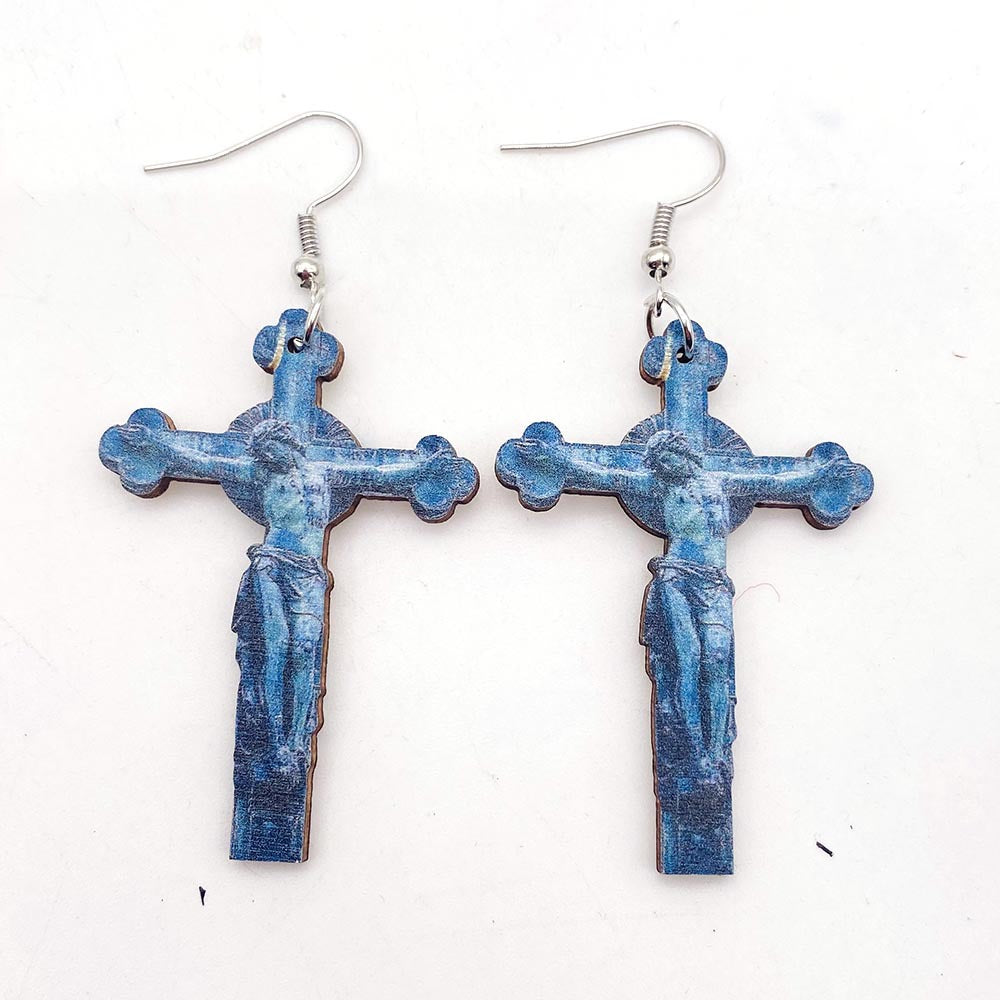 Wholesale  Wooden Earrings Cross Baroque Dark Embossed Gothic Style Earrings