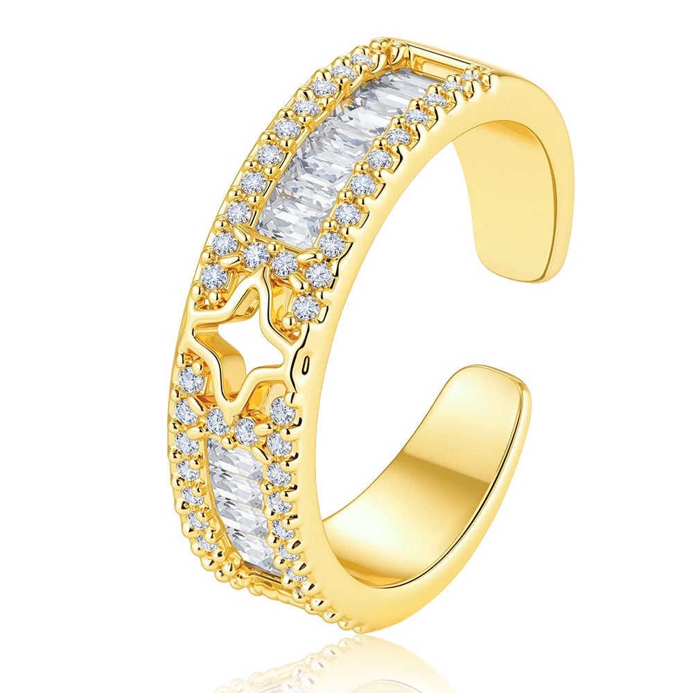 Wholesale Gold C Shape Round Bead Ring Open Adjustable Copper Zircon Jewelry Accessory Trendy Boutique Gift