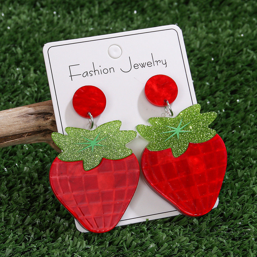 Wholesale Acrylic White Purple Red Plaid Strawberry Acrylic Earring