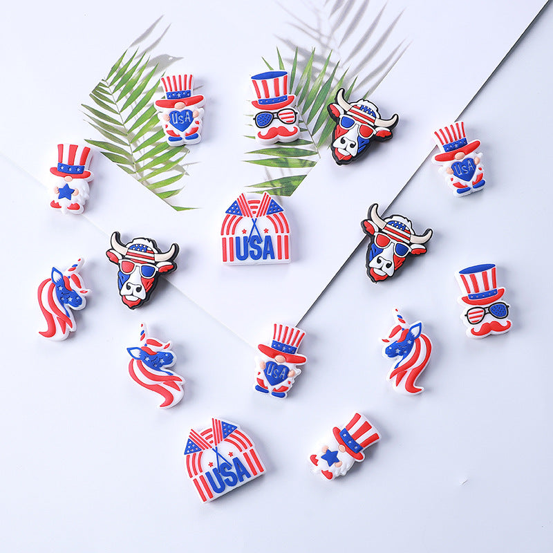 Wholesale 20pcs American Independence Day Bull Head Silicone Focal Beads DIY Beaded Pen Accessories ACC-BDS-HeXing016
