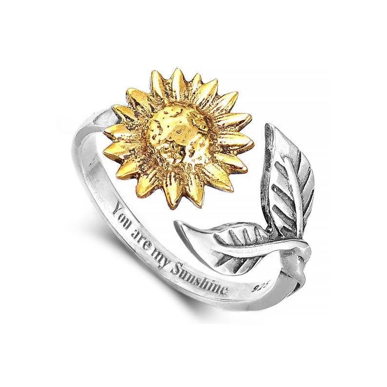 Wholesale Sunflower Split Color Engraved Ring You Are My Sunshine Fashion Jewelry Accessory for Everyday Wear and Gift