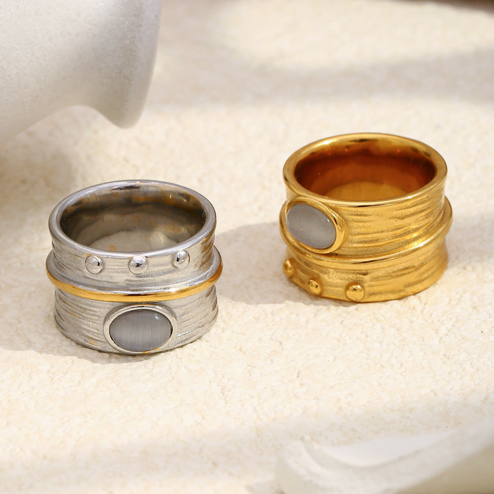 Wholesale Old Money Style Cat' s Eye Ring Stainless Steel 18K Gold Plated Fashion Accessory