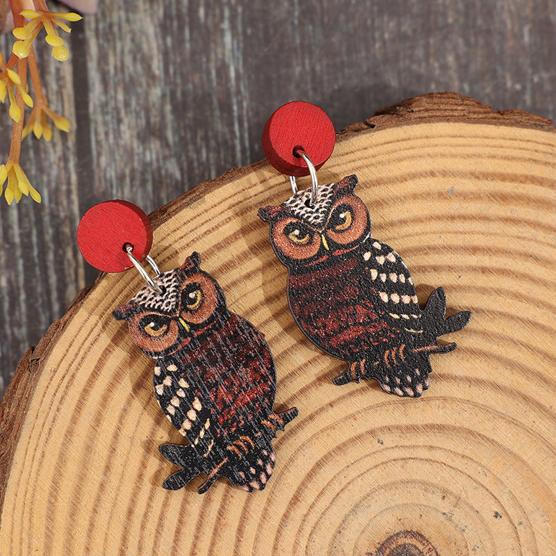 Wholesale Retro Owl Fashion Wooden Earrings