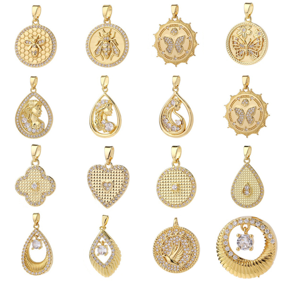 Wholesale Gold Plated Brass Honeycomb Bee Pendant Micro Set Zircon Charm DIY Jewelry Accessory Gift Boutique Resale
