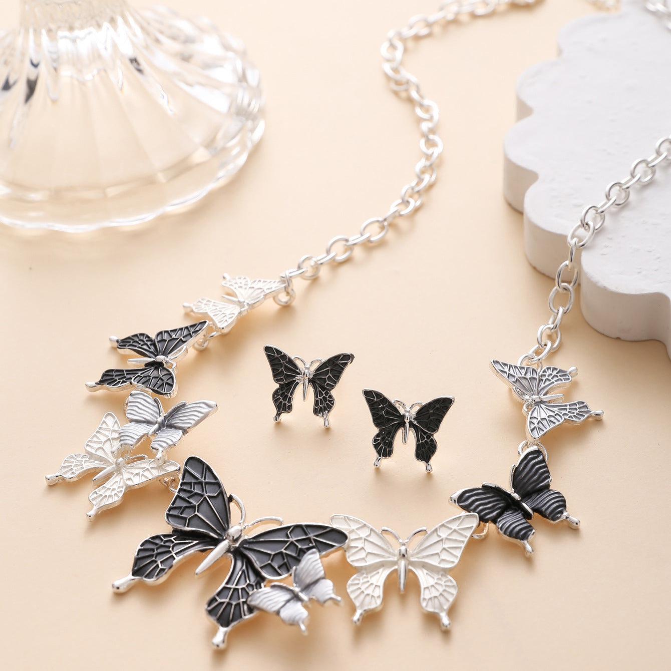 Wholesale Forest Style Butterfly Alloy Necklace and Earrings Set ACC-NE-JunJie003