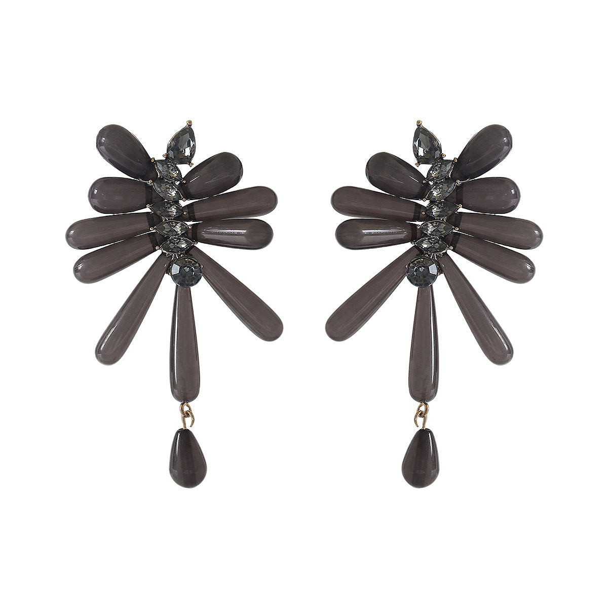 Wholesale Gray Resin Teardrop Earrings Geometric Black Diamond Inlay Fashion Jewelry Accessory For Party