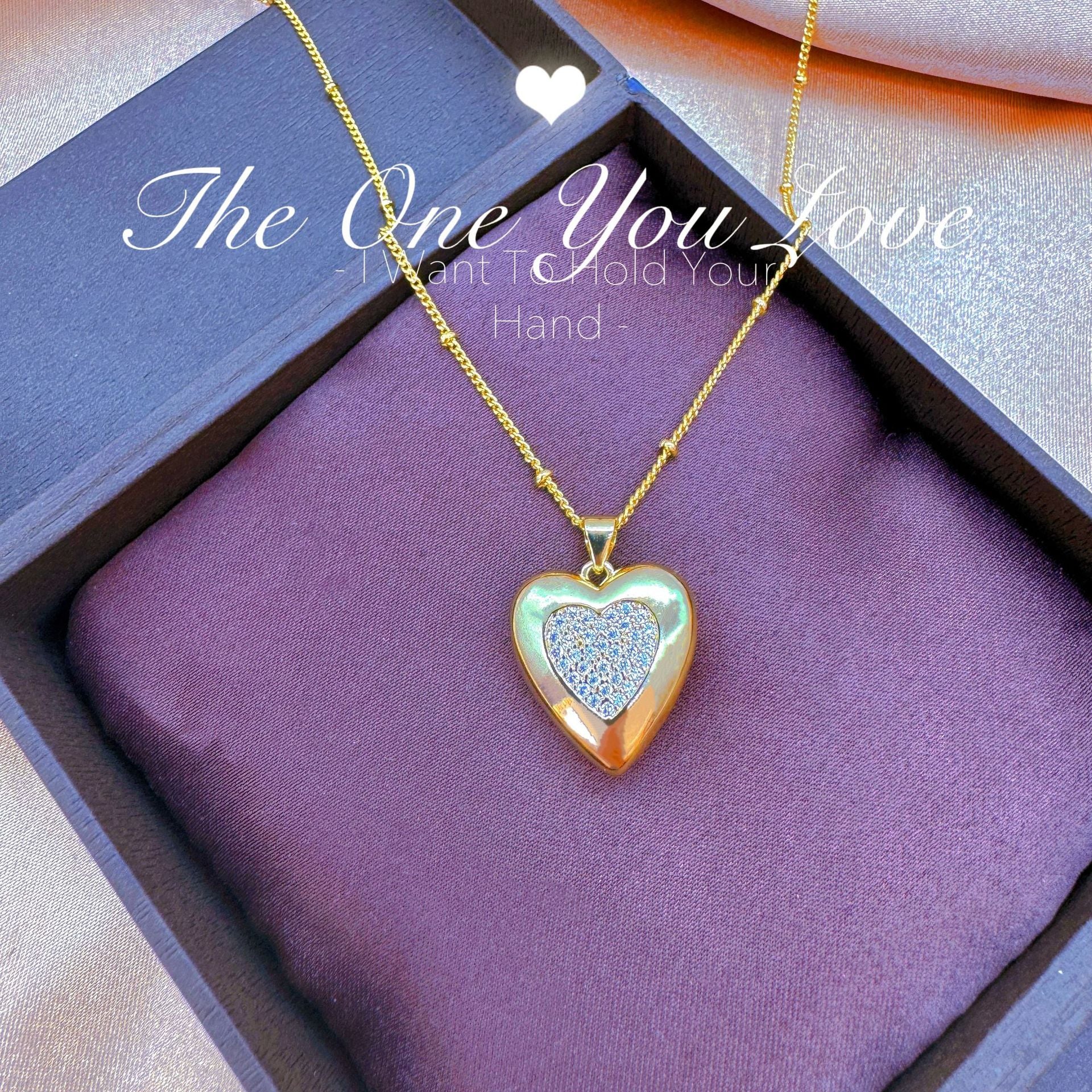 Wholesale copper inlaid zircon gold heart necklace pendant openable necklace