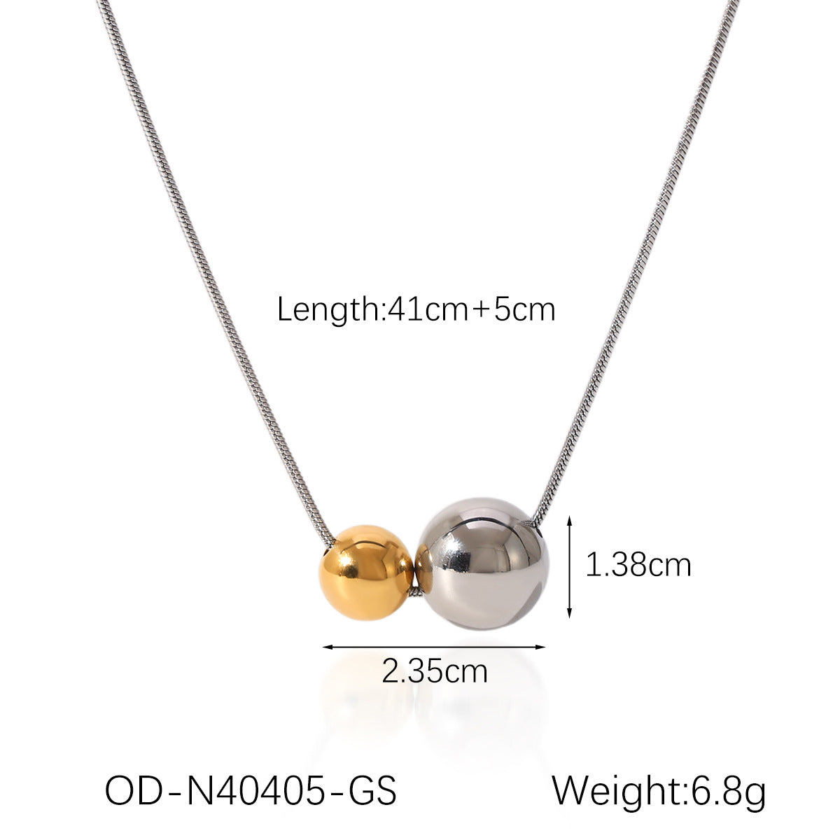 Wholesale Titanium steel necklace with gold and silver color matching round bead pendant