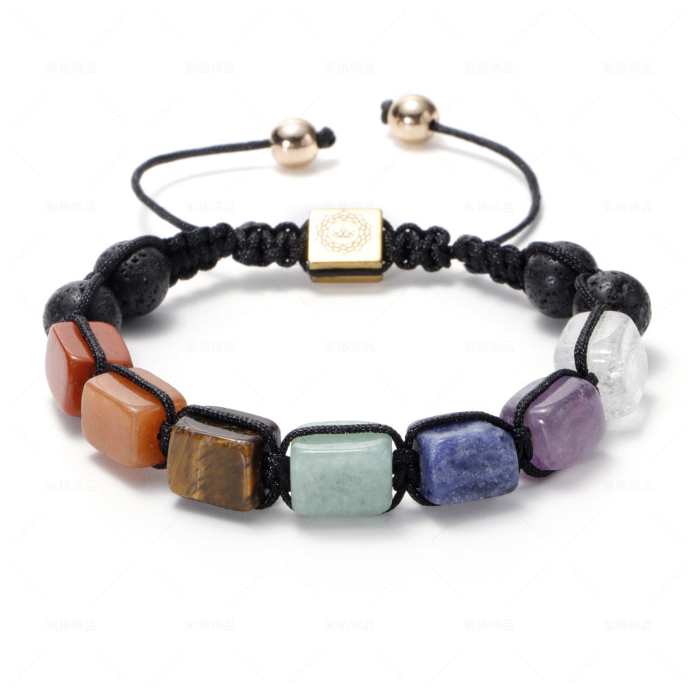 Wholesale Natural Volcanic Stone White Crystal Bracelet Handwoven Rectangular Agate Bracelet ACC-BT-ZiGe038