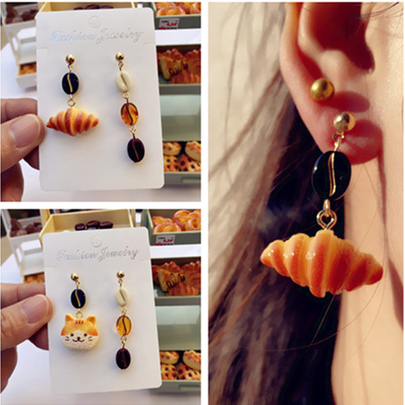 Wholesale coffee bread simulation handmade lye water food play cute earrings