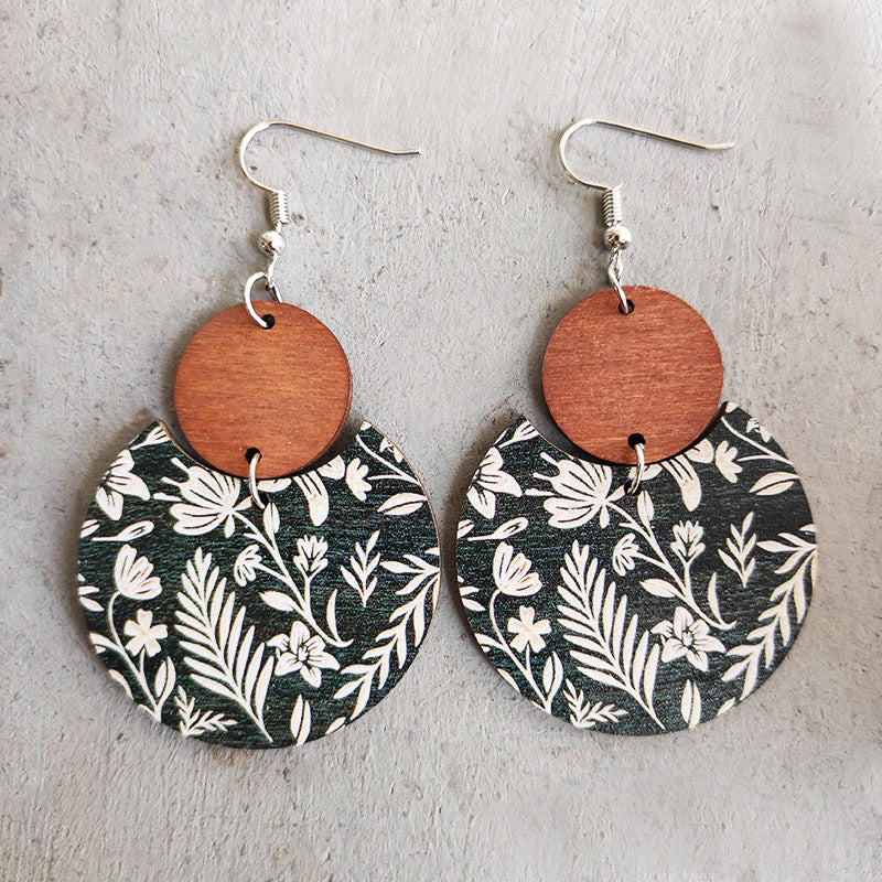 Wholesale 2pcs Wooden Print Earrings