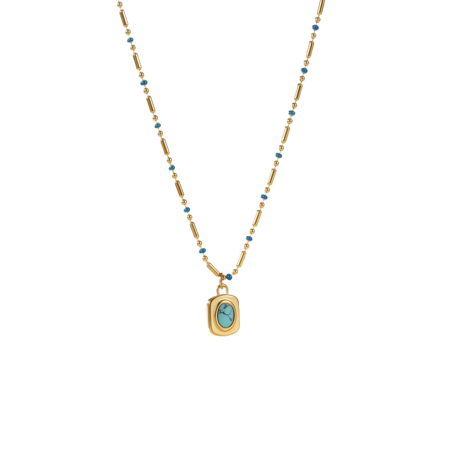 Wholesale Real Gold Plated Titanium Steel Turquoise Necklace,  Light Luxury Style Fashion Accessory