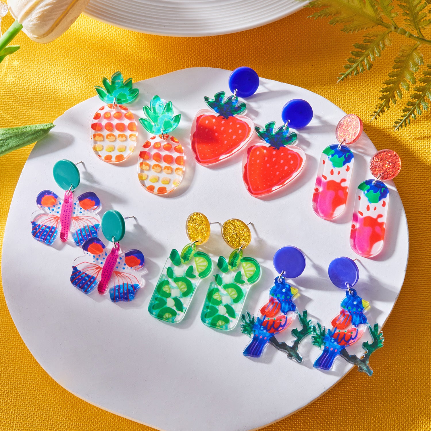 Wholesale personalized creative fresh and colorful vacation acrylic butterfly fruit earrings
