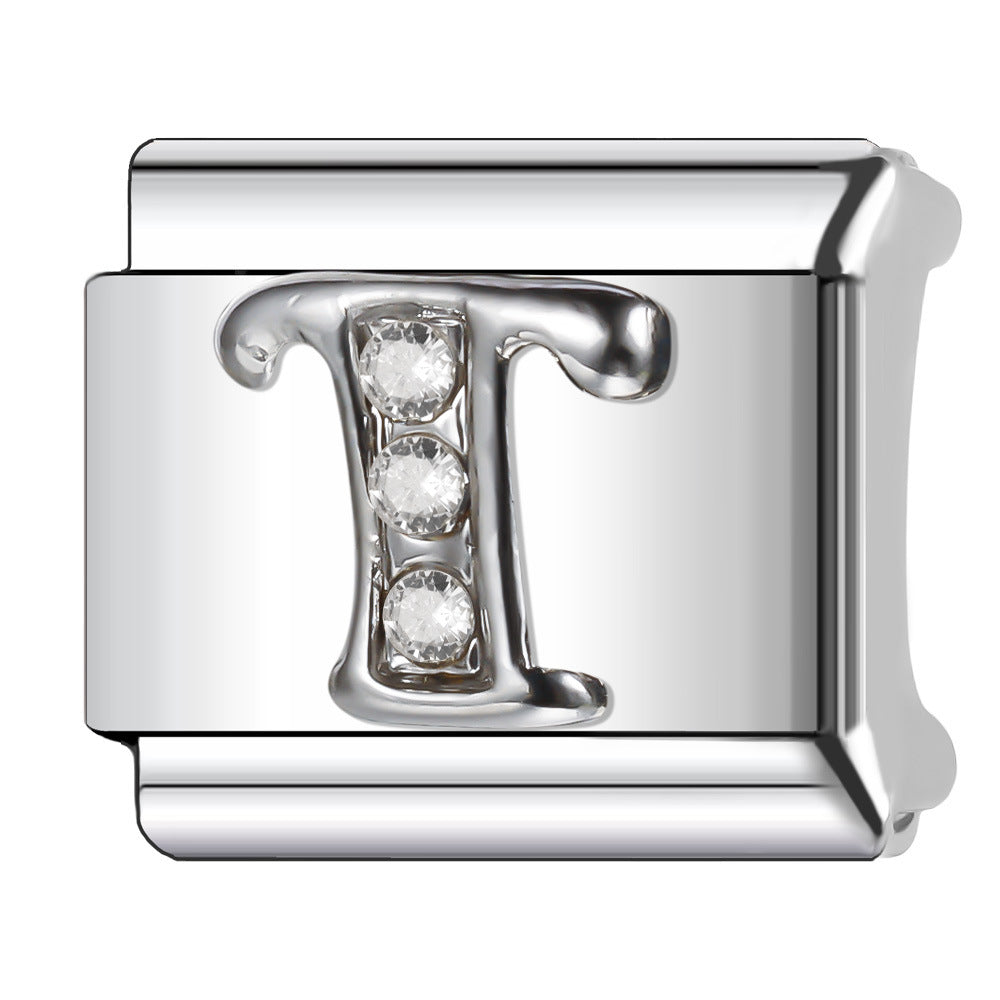 Wholesale Italian Charm Bracelet 9mm DIY Diamond English Letter   Creative Stainless Steel Composable Bracelet