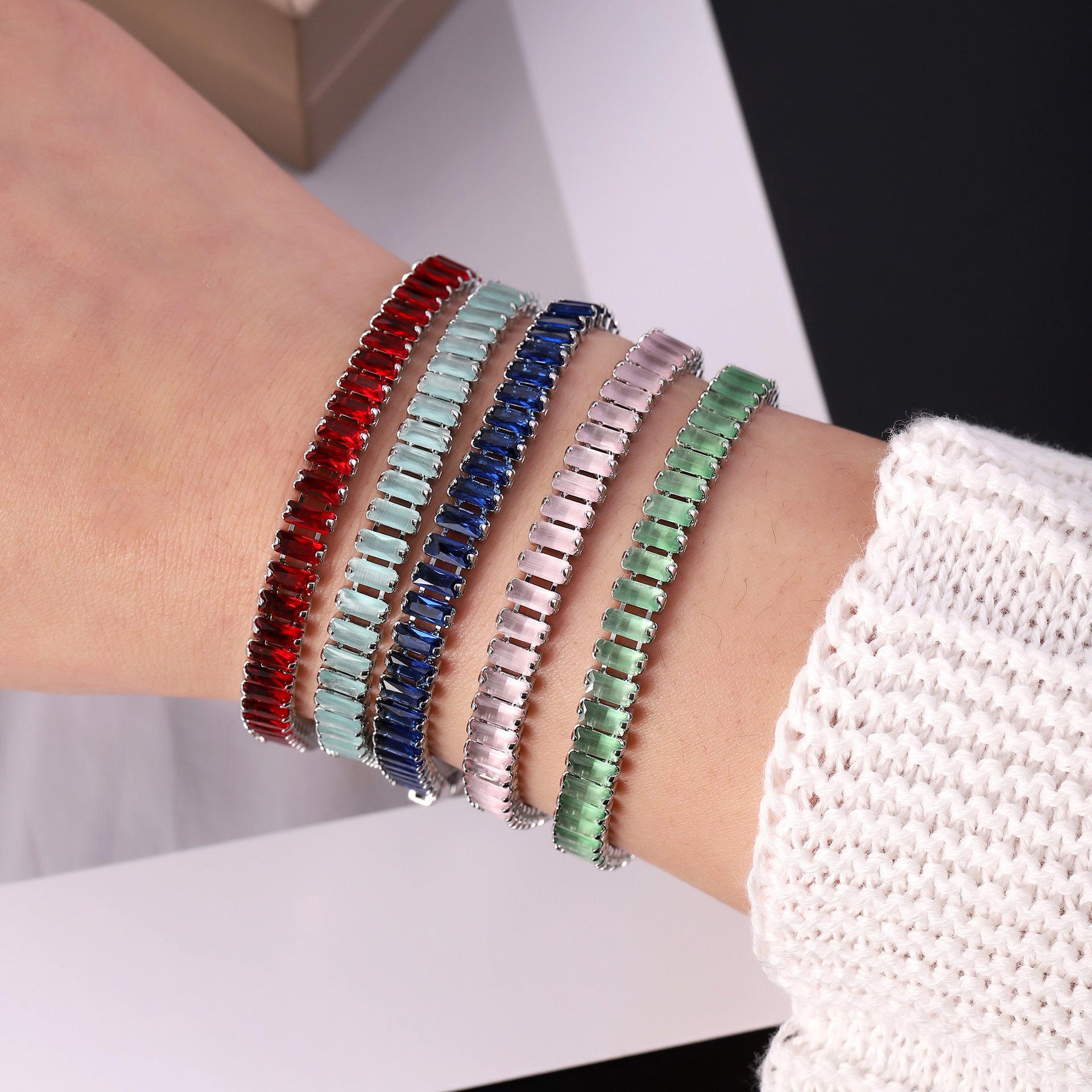 Wholesale Geometric Colored Zircon Tennis Bracelet Fashion Jewelry Accessory Gift Boutique Resale