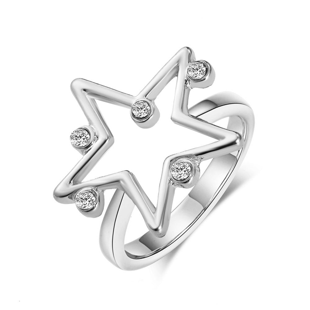 Wholesale  Micro-inlaid Zircon Five-pointed Star Food Finger Ring