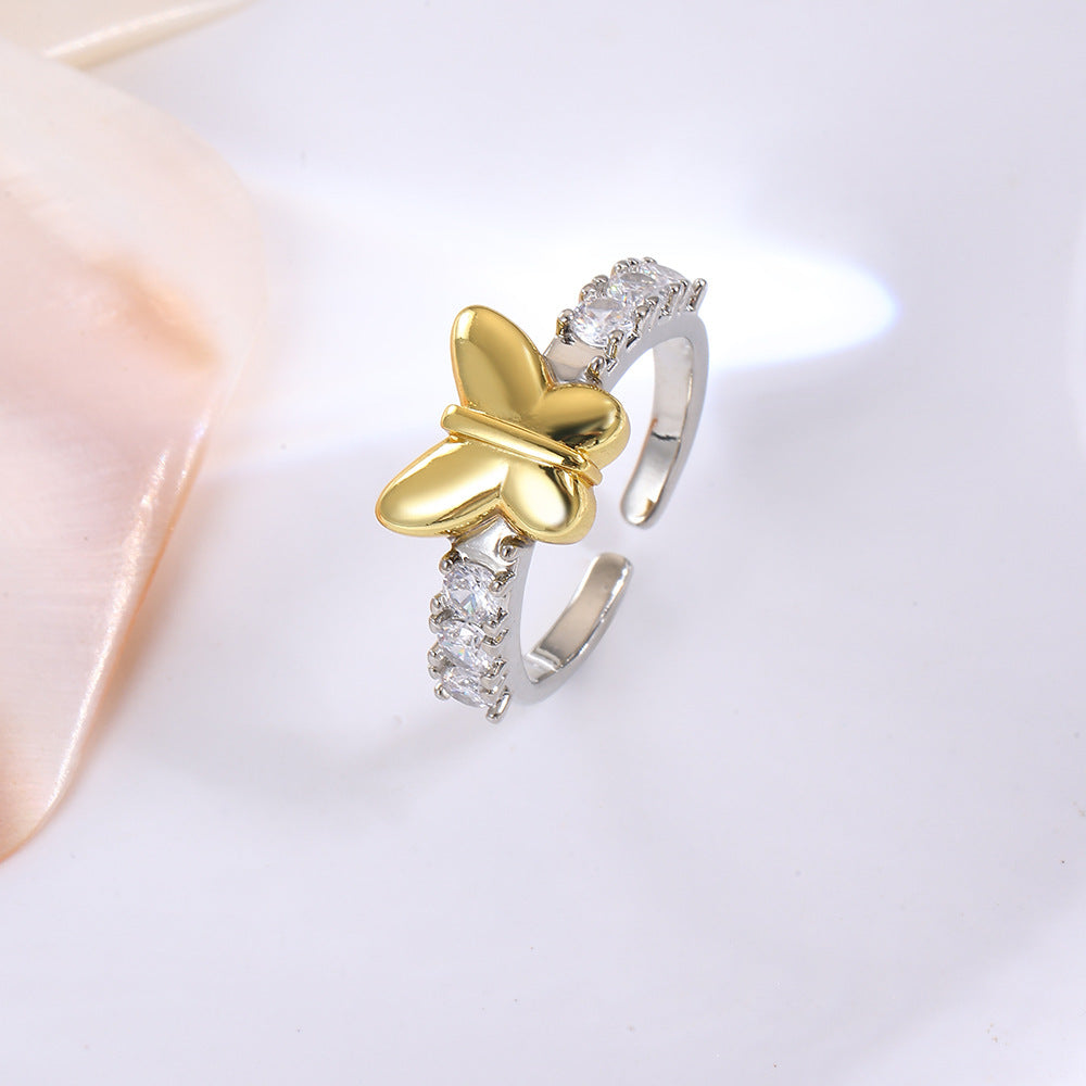 Wholesale Copper-plated heart bow five-pointed star cross butterfly two-tone ring