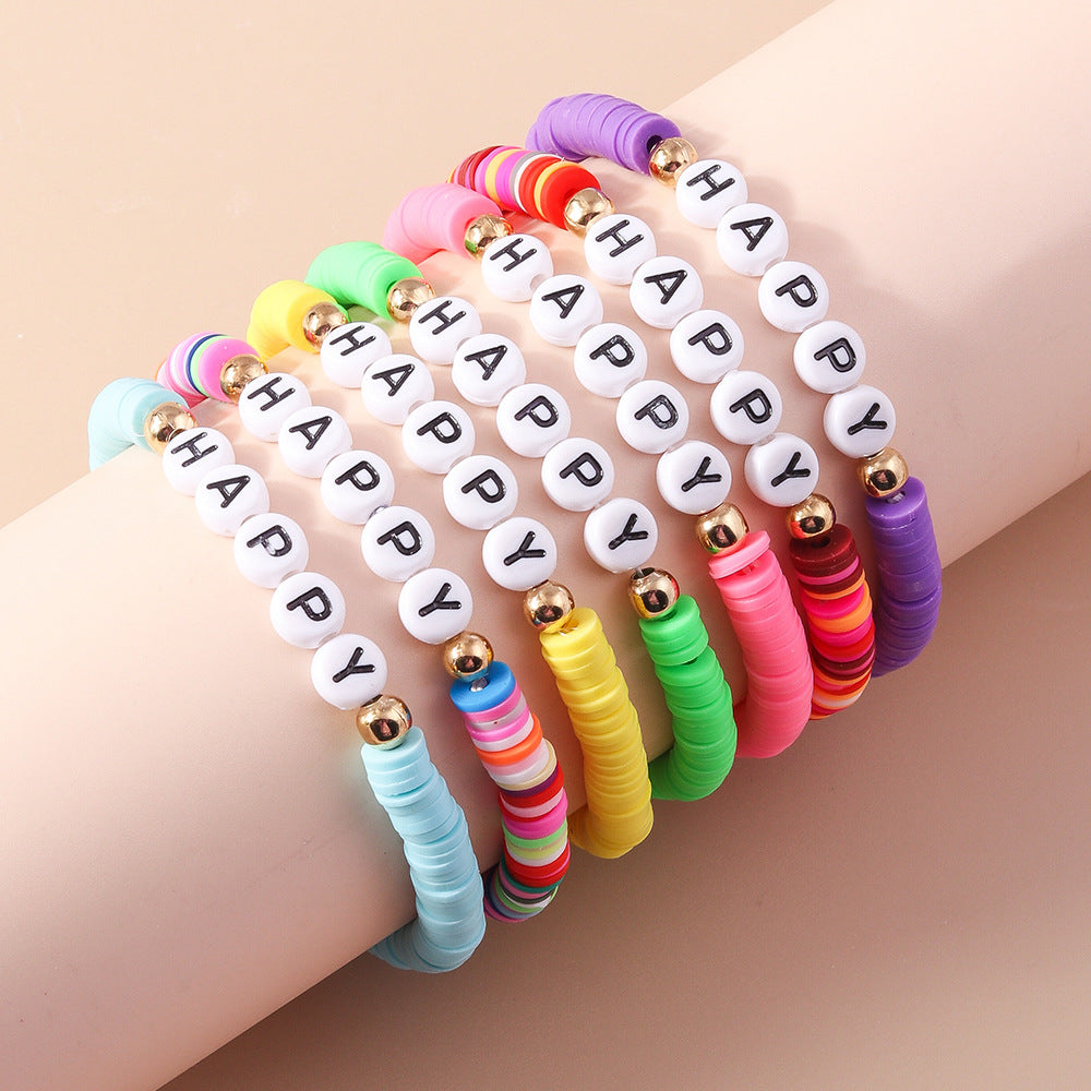 Wholesale Random Soft Pottery HAPPY Letter Bracelet ACC-BT-YueSen004