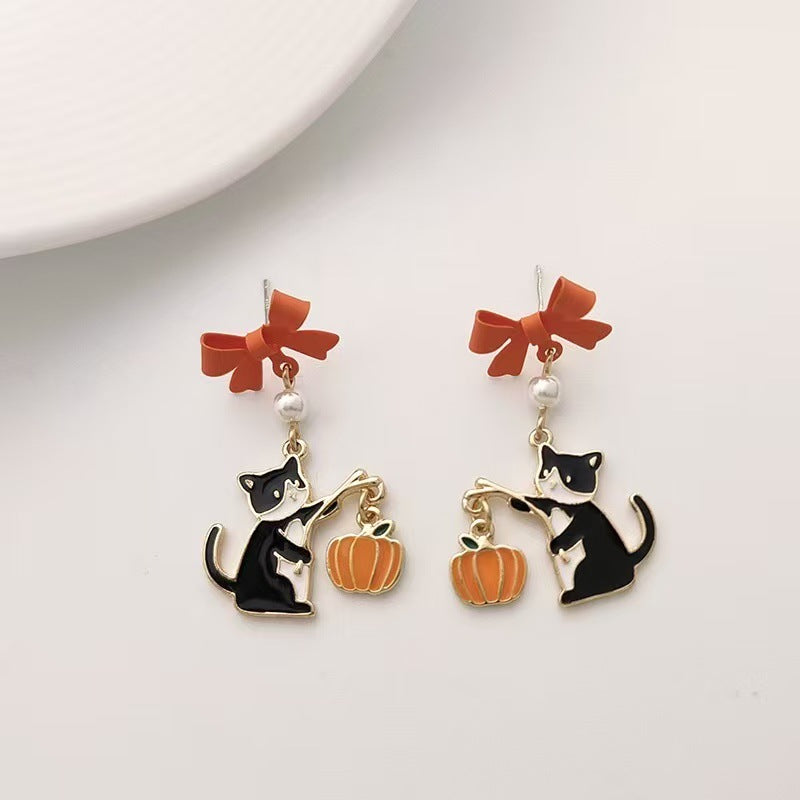 Wholesale Trendy Cartoon Cat Earrings  Bow Design Alloy Jewelry Accessory for Women