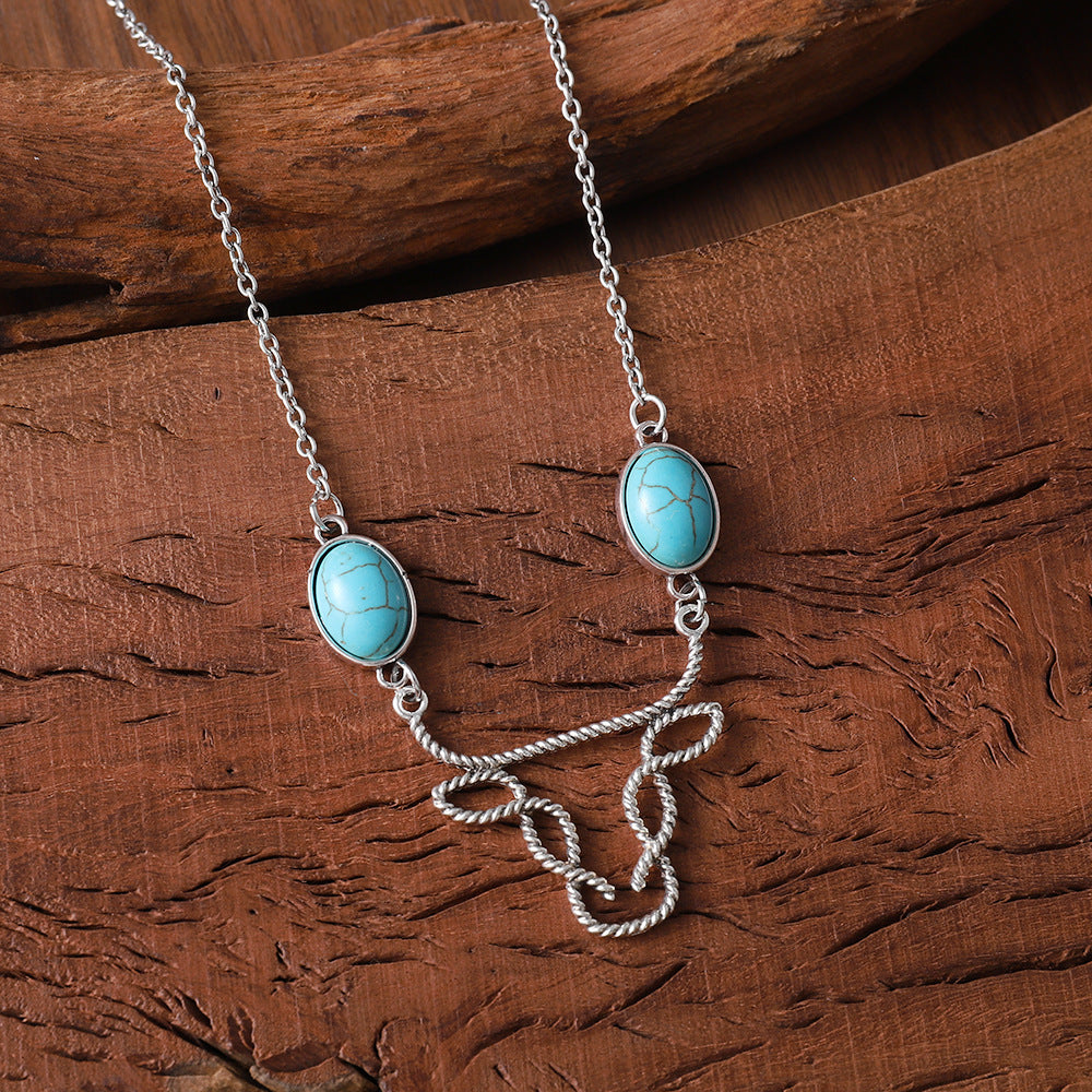 Wholesale Bohemian Cow Head Turquoise Inlay Necklace Fashion Accessory Gift