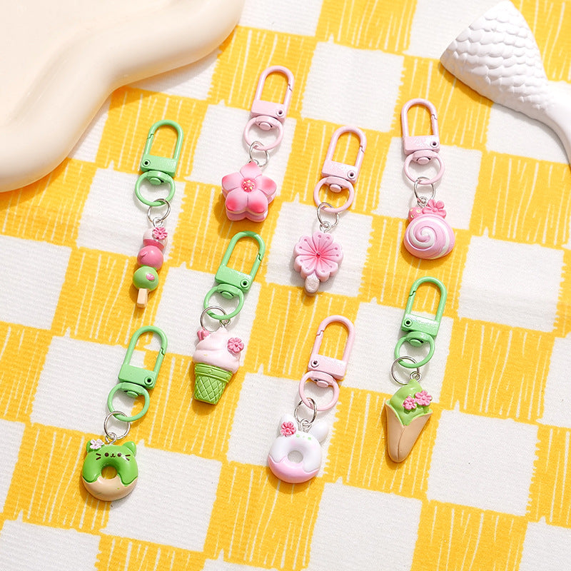 Wholesale Resin Cherry Blossom Macaron Keychain Bag Charm Decorative Accessory Gift