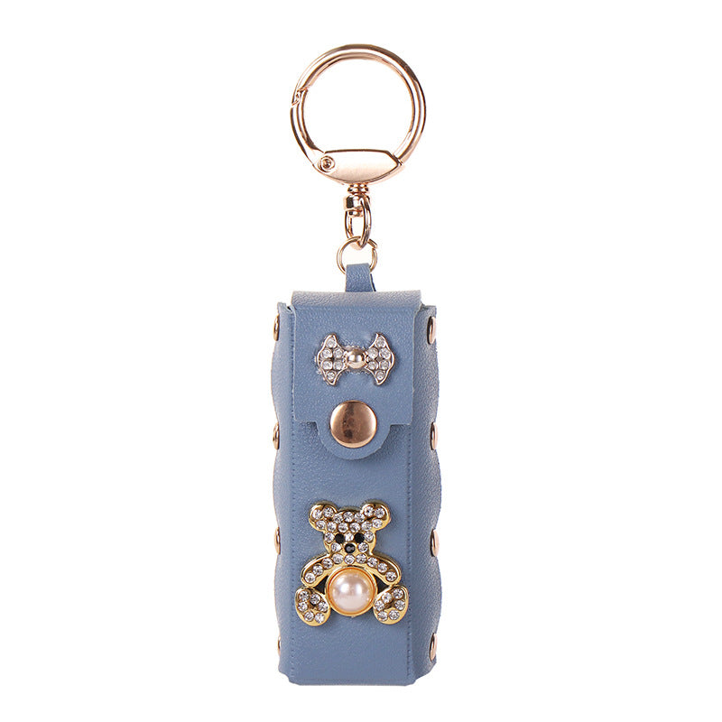 Wholesale Deep Red PU Leather Bear Lipstick Holder Keychain Bag Charm Fashion Accessory For Boutique Resale