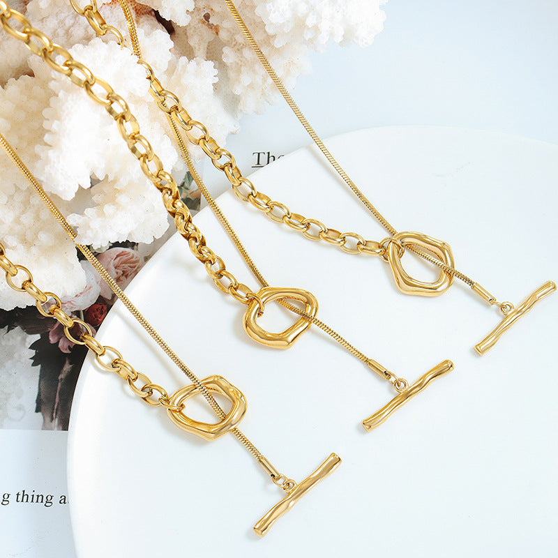 Wholesale Titanium Steel Plated 18K Gold OT Buckle Adjustable Chain Necklace Trendy Fashion Jewelry for Women