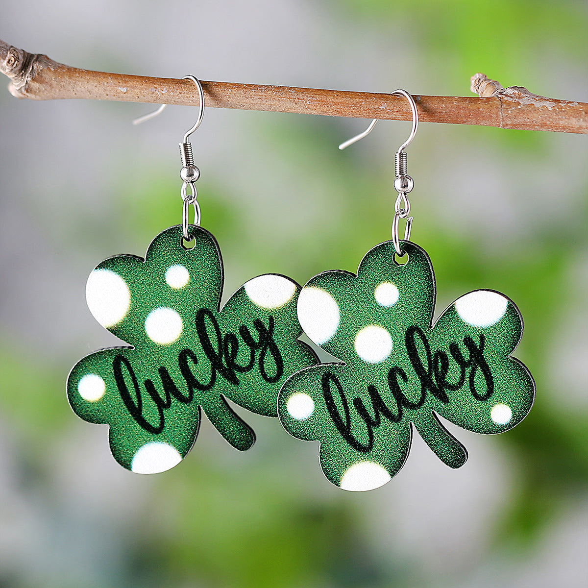 Wholesale St. Patrick's Day Green Clover Lucky Pendant Earrings