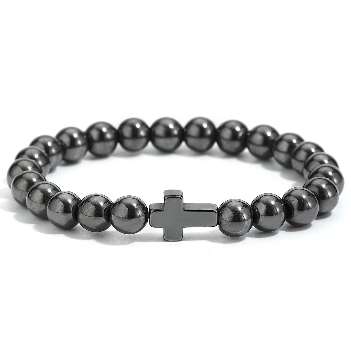 Wholesale Cross Bead Bracelet Black Stone Unisex Elastic Adjustable Fashion Accessory Gift