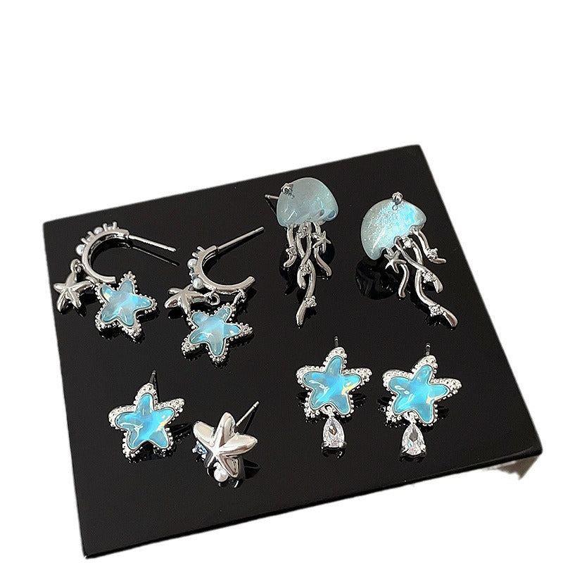 Wholesale Small fresh blue star jellyfish earrings female unique niche exquisite fashion elegant all-match earrings earrings