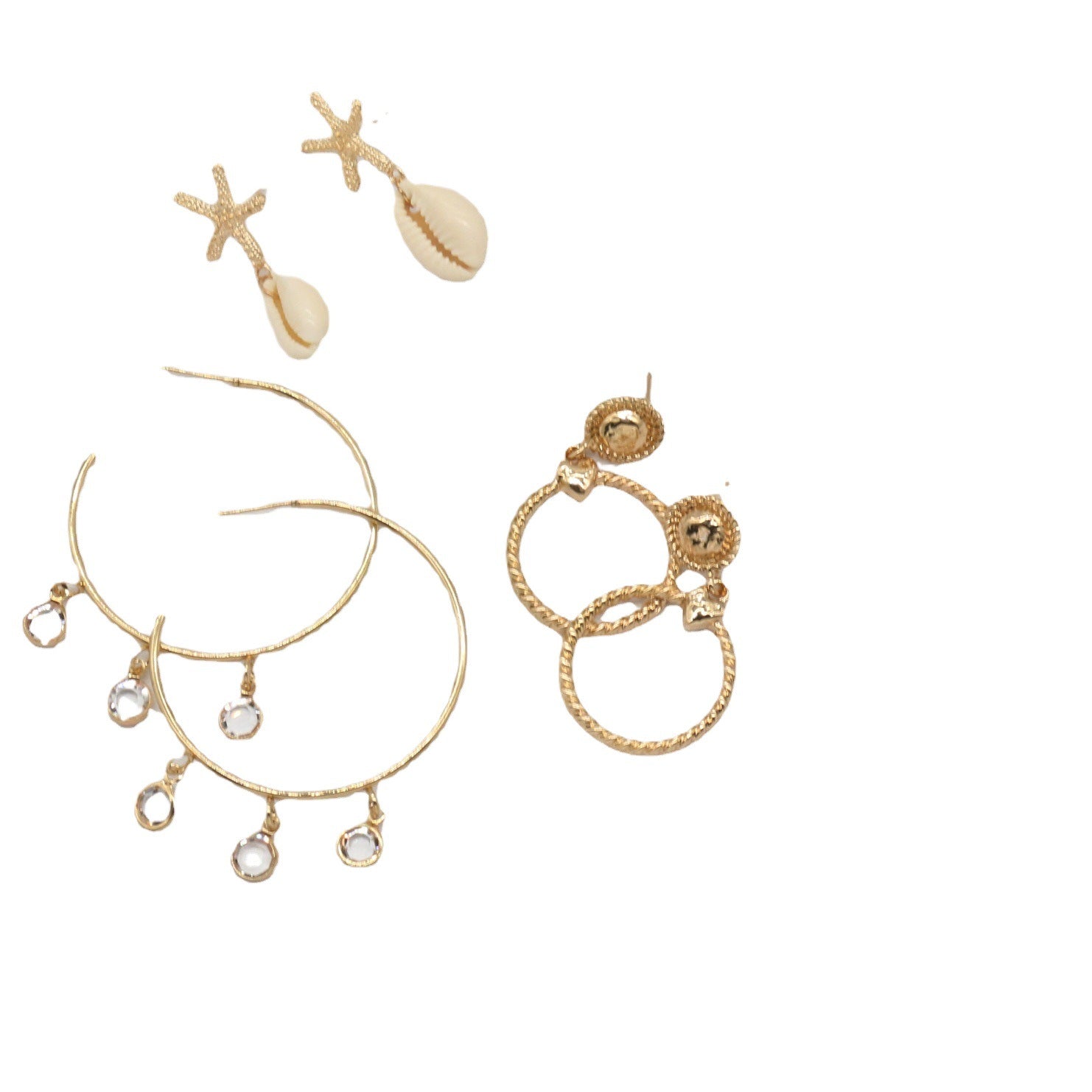Wholesale  Summer Beach Shell Starfish Circle Alloy Rhinestone Earrings suit