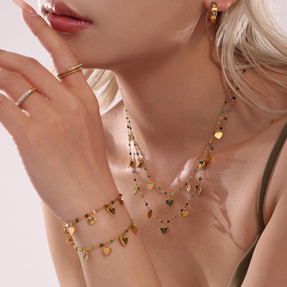 Wholesale zircon titanium steel necklace love clavicle chain