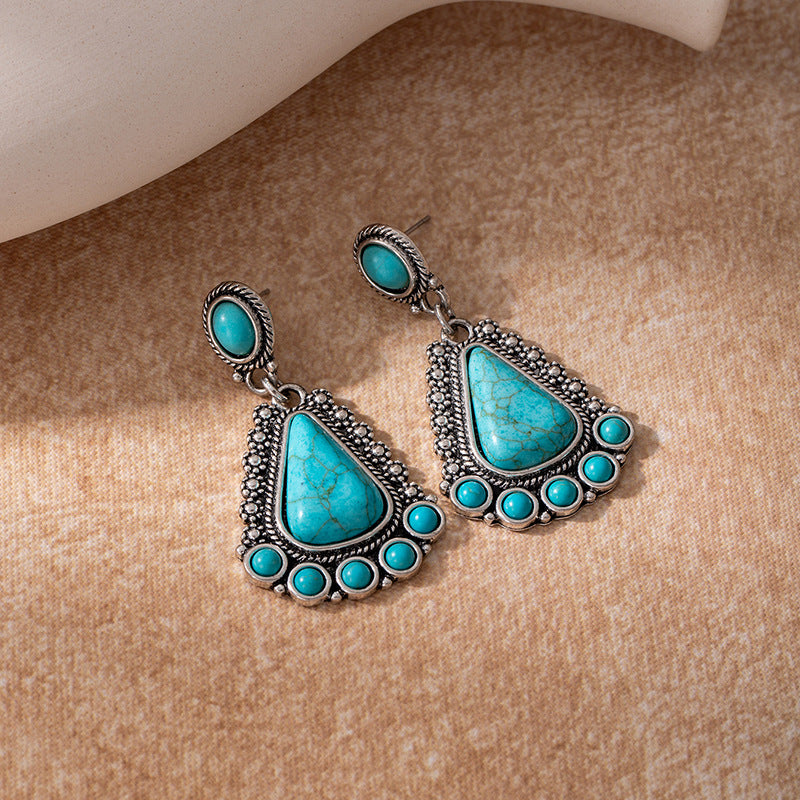 Wholesale Bohemian-Style Geometric Turquoise Earrings — Vintage Teardrop Dangles Statemente Earrings