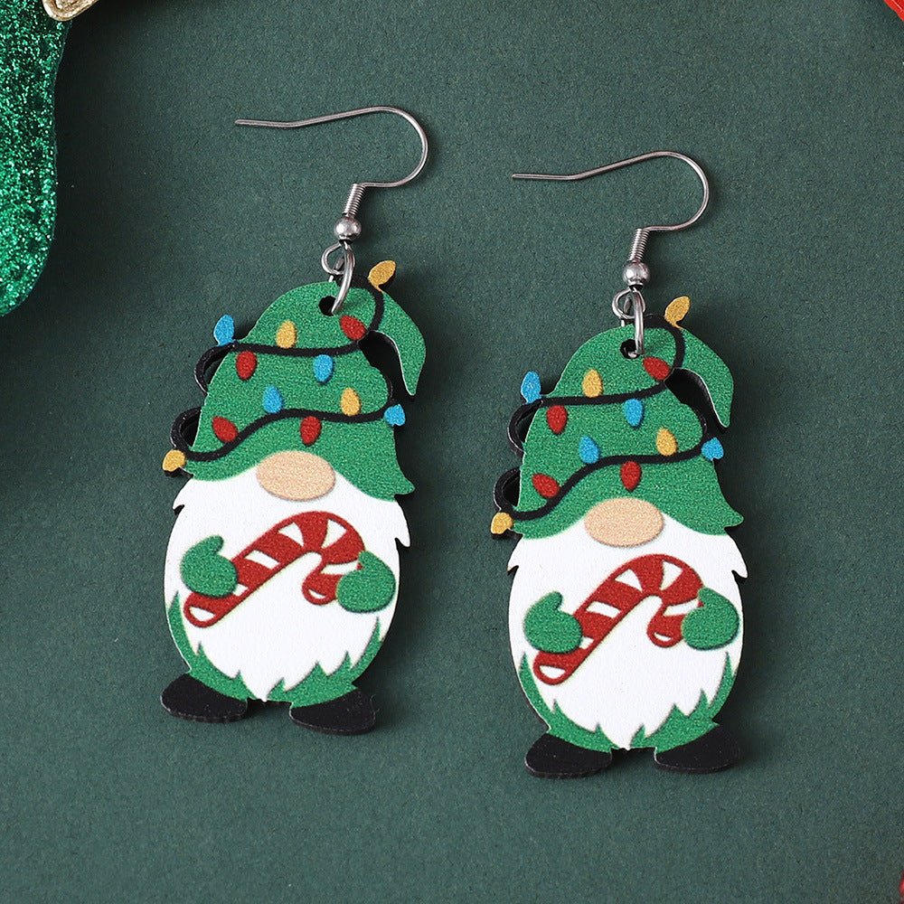 Wholesale Christmas Cute Dwarf Christmas Tree Pendant Wood Earrings