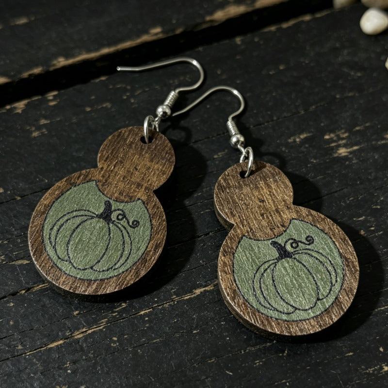 Wholesale Retro Wooden Pumpkin Gourd Earrings Harvest Festival Jewelry Accessory For Party And Gift