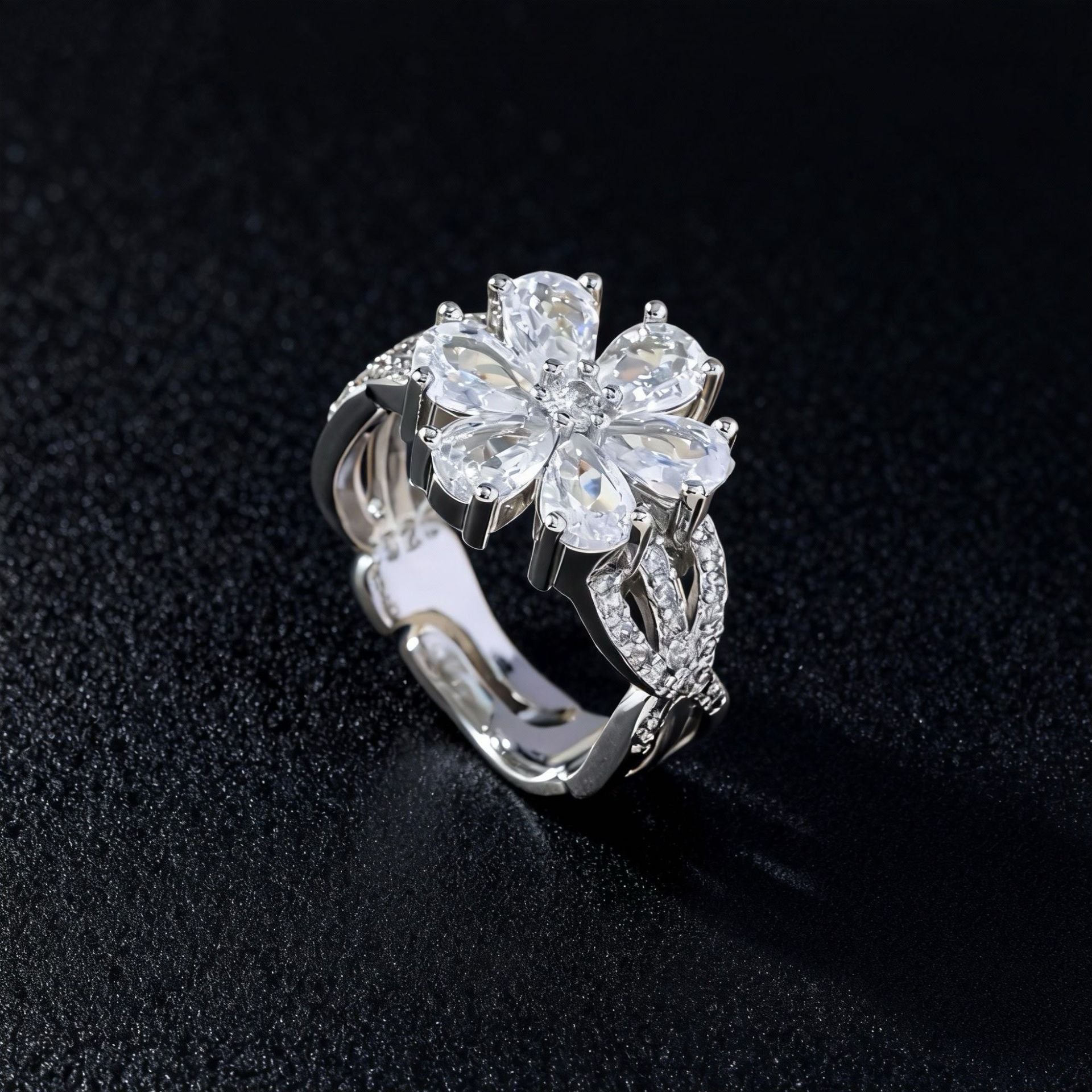 Wholesale Flower Zircon Ring Gold Plated Copper Open Ring Women Chic Fashion Accessory Gift Boutique Resale