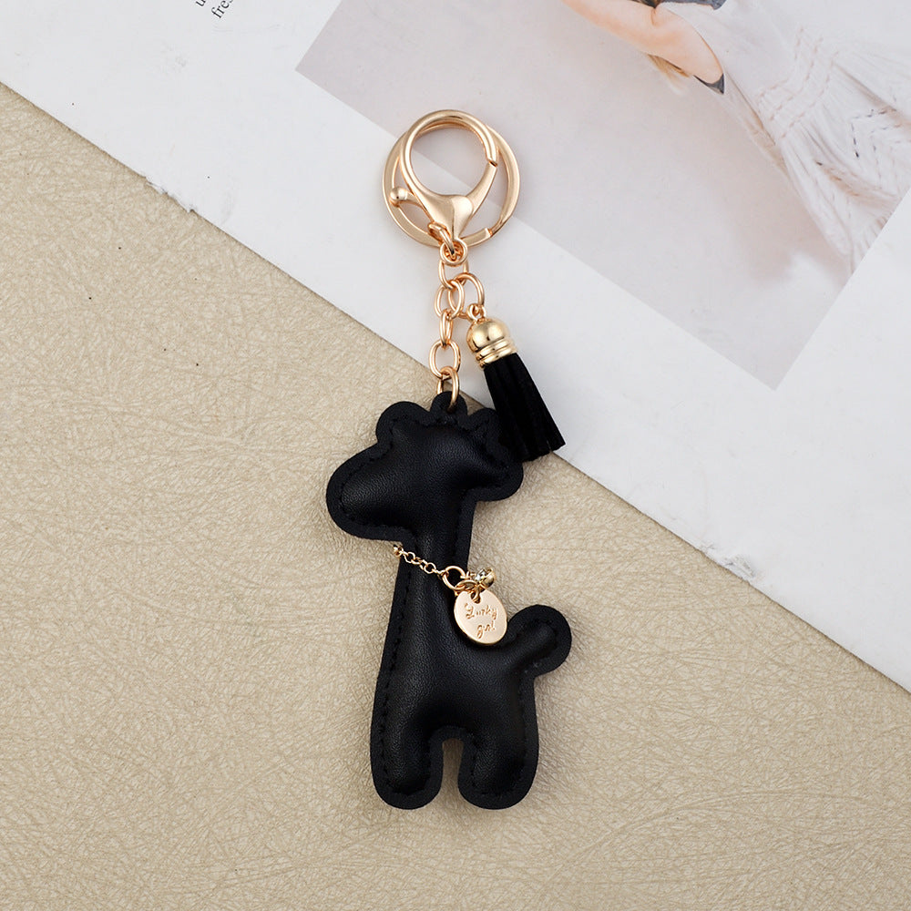Wholesale Giraffe PU Leather Keychain Cute Fashion Bag Charm Car Key Accessory Gift Boutique