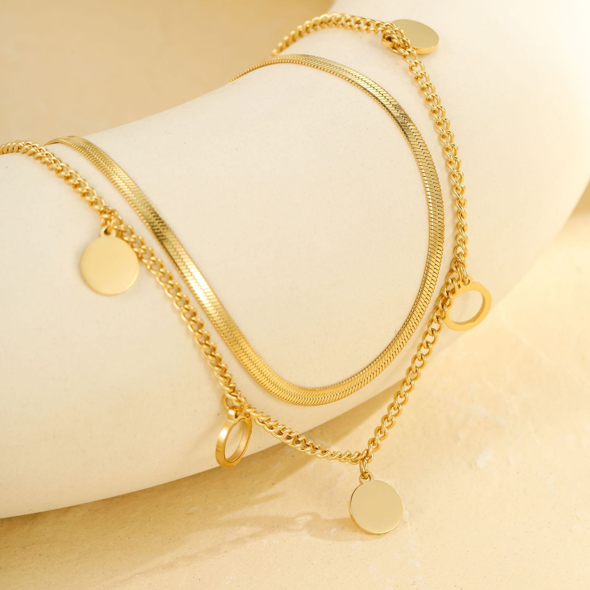 Wholesale Stainless steel beach metal multi-layer stacked anklet suit